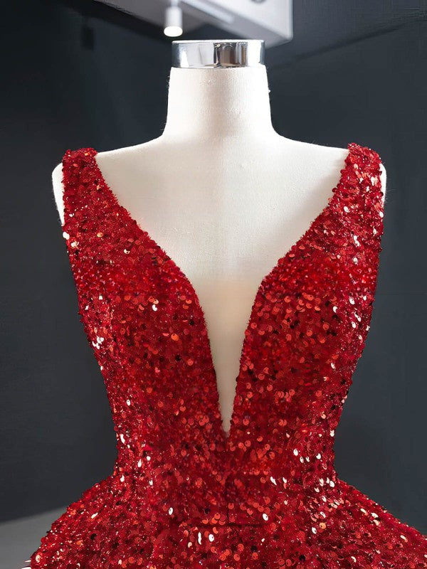 Hi-Lo A-line V-neck Glitter Sleeveless Asymmetrical Prom Dress Bridesmaidress UK