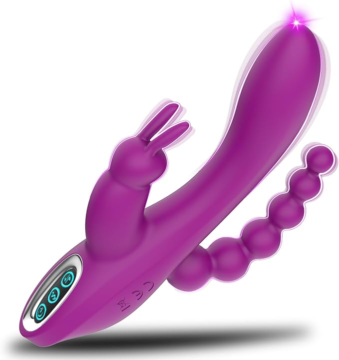 G-Spot Rabbit Anal Dildo Vibrator - 3 in 1 Adorime Adult Sex Toys with 7 Vibrating Modes for Women, Silicone Waterproof Rechargeable Clitoris Vagina Stimulator Massager Sex Things for Solo or Couples