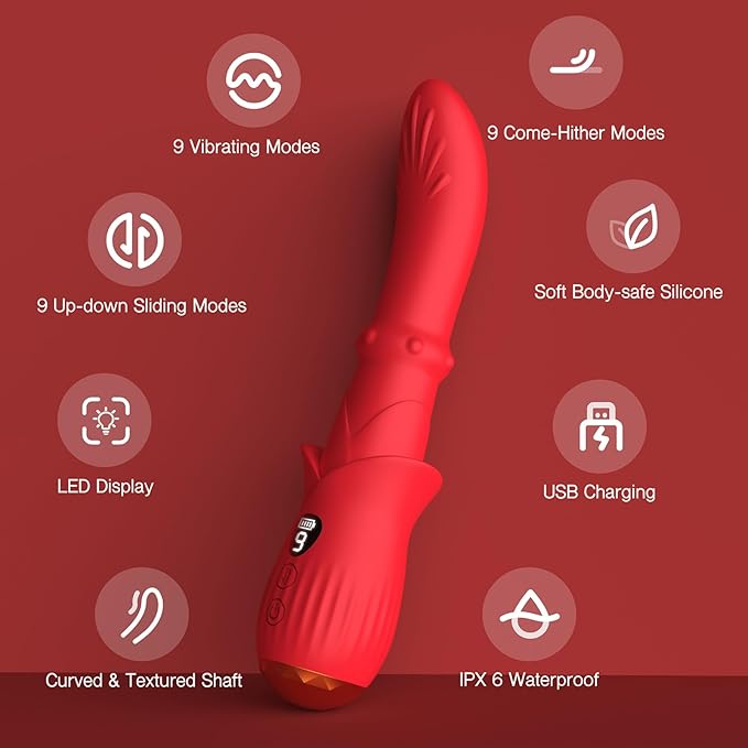 Tracy's Dog Powerful G Sopt Vibrator, LED Display Adult Toy Dildo with 9 Come-Hither & Vibrating & Up-Down Sliding Modes, Silicone Sex Toys for Women Clitoral Anal Stimulation (Placit)