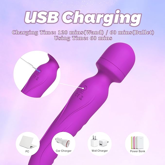 Vibrator Wand - Heating Dildo Wand Massager Stimulator Clitoral, Nipples and G S potwith 7 Vibrating Modes, Adult Sex Toys for Female or Couples, Women Sex Machine(Purple)