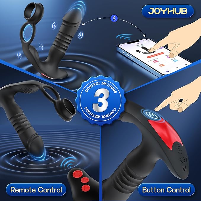 Prostate Massager Male Sex Toys for Men - 3IN1 Male Sex Toy with Dual Cock Ring, App & Remote Control Prostate Vibrator Toy, 7 Thrusting & Vibrating Modes Anal Dildo Plug Adult Toys for Men