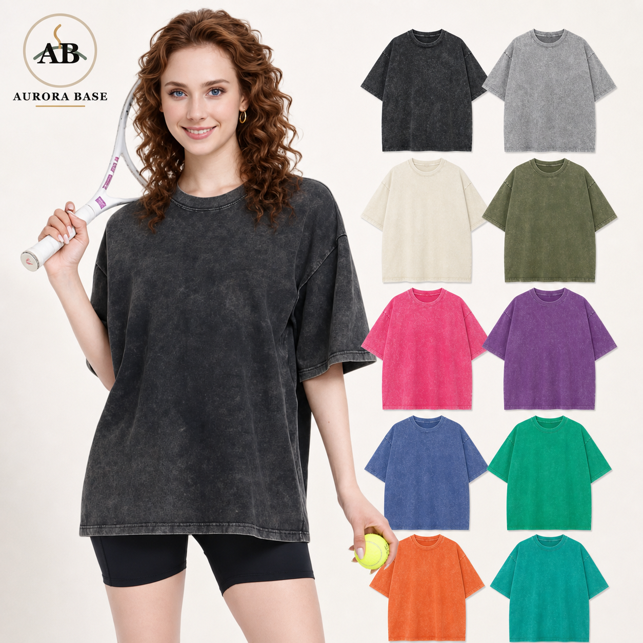 Aurora Base Women's Oversized Acid Wash T-Shirt front outfit view