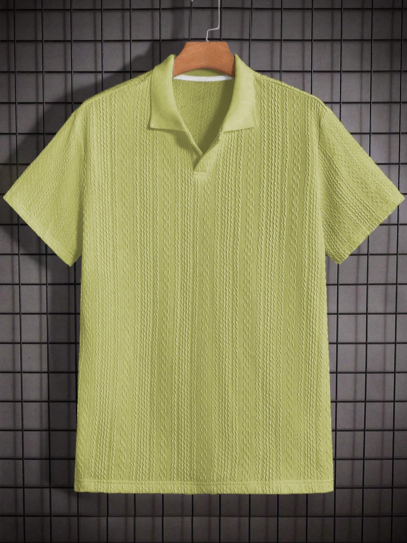 Men's Solid Jacquard Knit Polo Shirt, Regular Fit Casual Short Sleeve Collared Top for Summer, National Day Clothing, Fashion Menswear Men's Clothes for Daily Wear Men's Solid Jacquard Knit Polo Shirt, Regular Fit Casual Short Sleeve Collared Top for Summer, National Day Clothing, Fashion Menswear Men's Clothes for Daily Wear