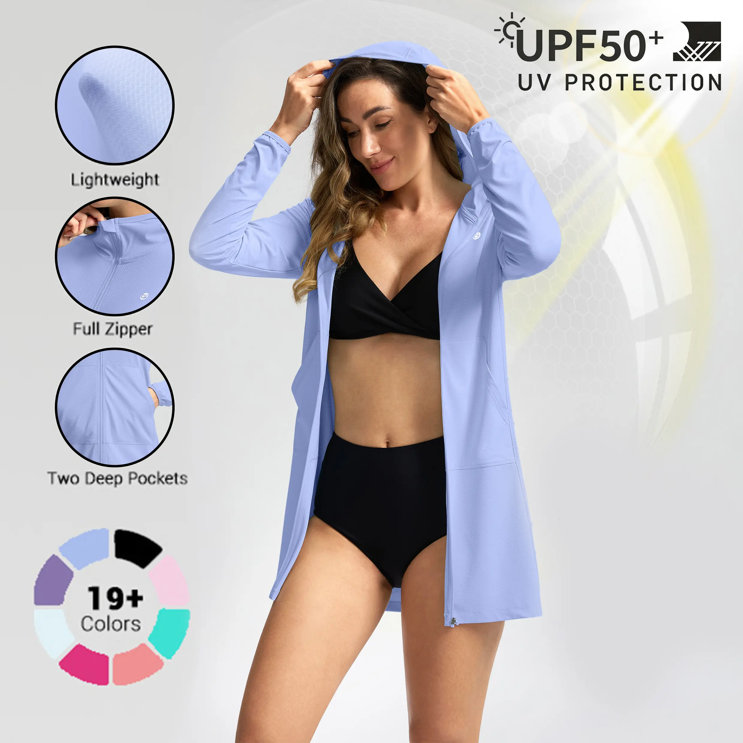 Aurora Base Women's UPF 50+ Swim Cover-Up Hoodie Jacket media image 1