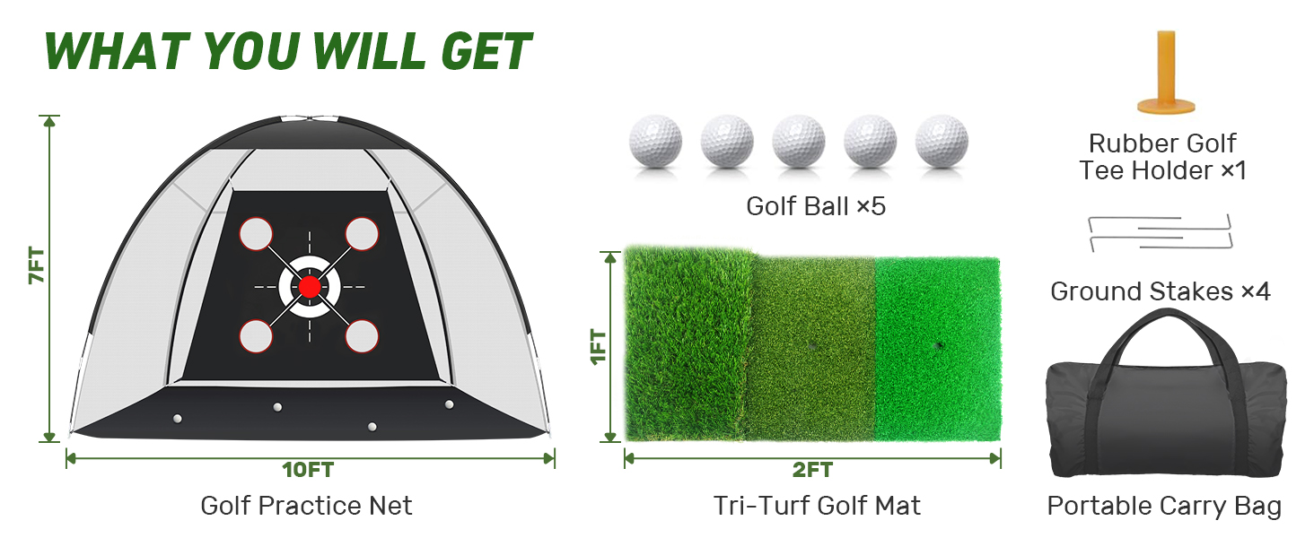 KLAODOT Golf Net with Practice Mat,Golf Hitting Aid Nets 10x7FT for Backyard Driving 
