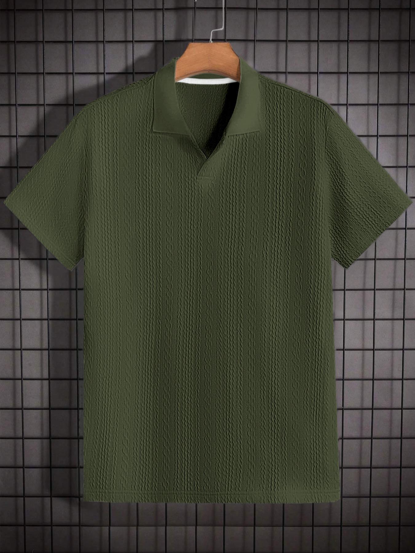Men's Solid Jacquard Knit Polo Shirt, Regular Fit Casual Short Sleeve Collared Top for Summer, National Day Clothing, Fashion Menswear Men's Clothes for Daily Wear Men's Solid Jacquard Knit Polo Shirt, Regular Fit Casual Short Sleeve Collared Top for Summer, National Day Clothing, Fashion Menswear Men's Clothes for Daily Wear