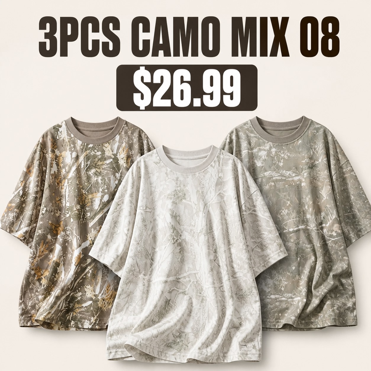 Oversized Camo Tee Multi-Piece Sets 3PCS Camo Mix 08 promotional main image