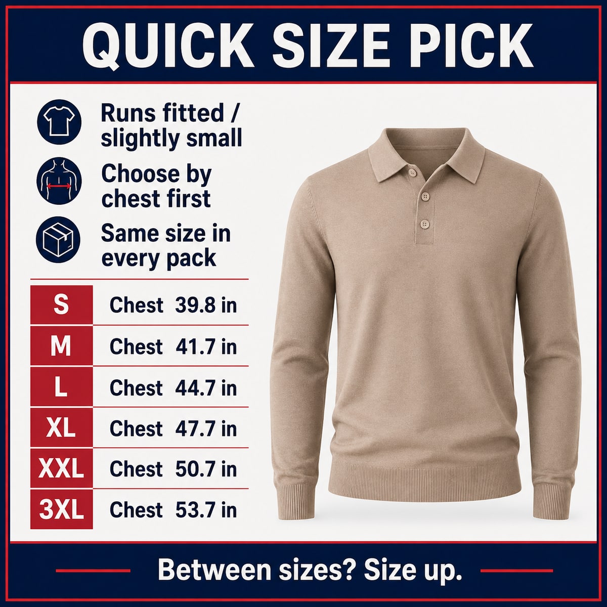 Men's Knit Polo Shirts 5/7PCS Pack quick size guide