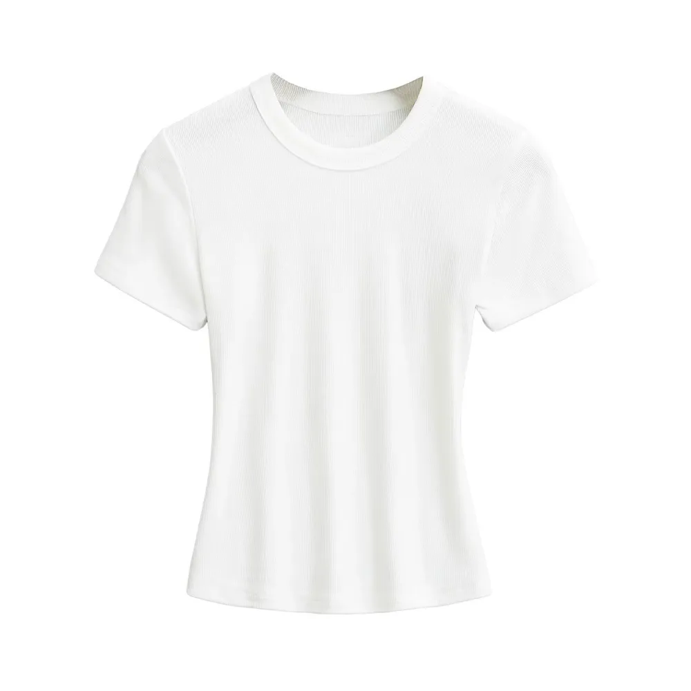 Women's Slim Fit Ribbed Knit T-Shirt - Soft Short Sleeve Basic Tee