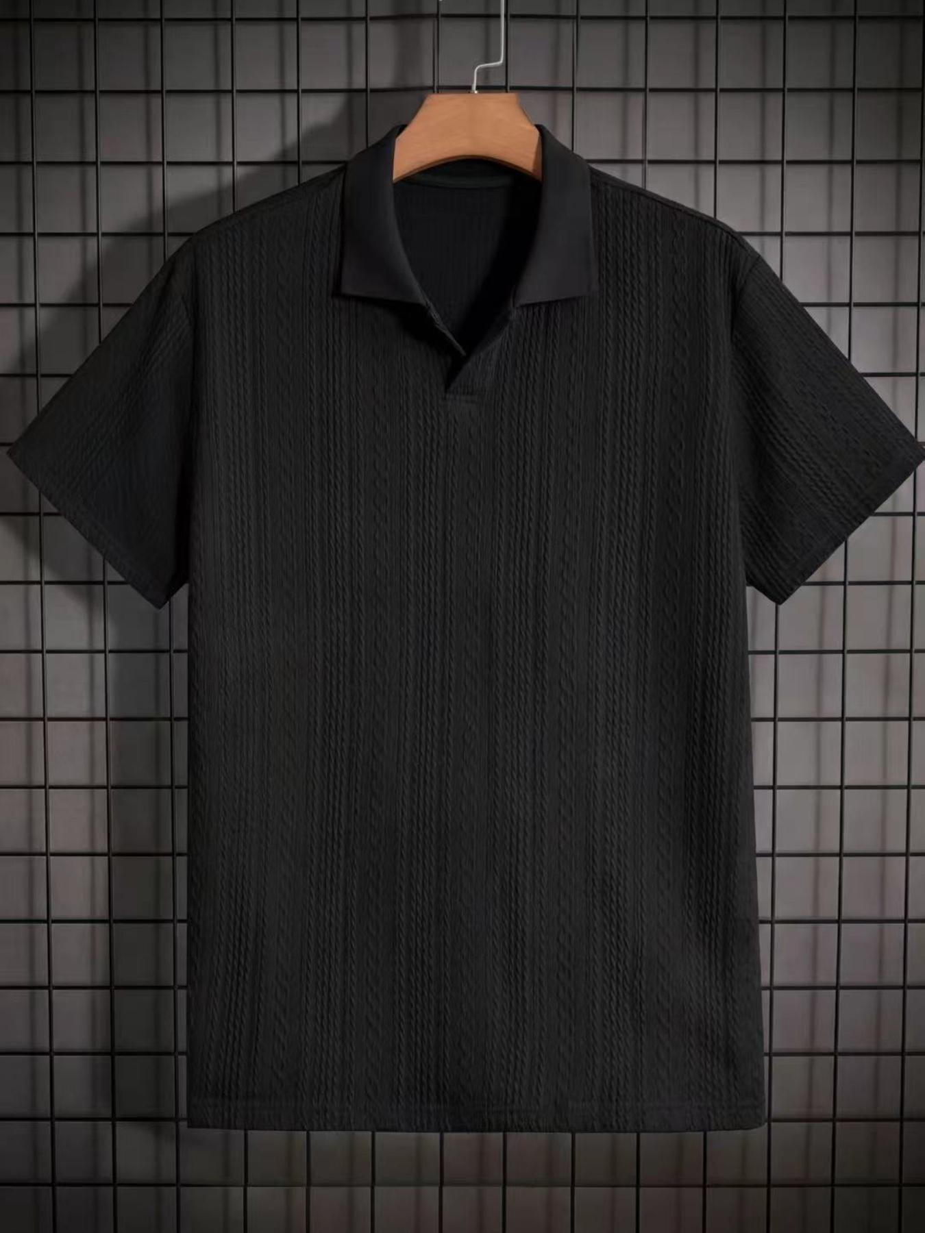 Men's Solid Jacquard Knit Polo Shirt, Regular Fit Casual Short Sleeve Collared Top for Summer, National Day Clothing, Fashion Menswear Men's Clothes for Daily Wear Men's Solid Jacquard Knit Polo Shirt, Regular Fit Casual Short Sleeve Collared Top for Summer, National Day Clothing, Fashion Menswear Men's Clothes for Daily Wear