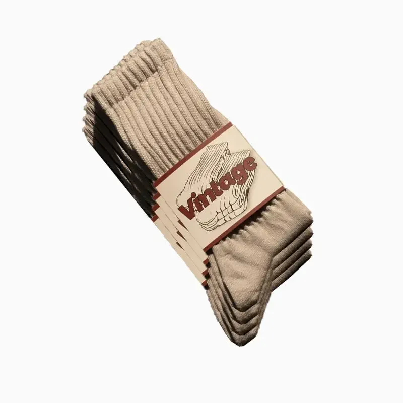 4 Pairs Natural 98% Cotton Crew Socks
