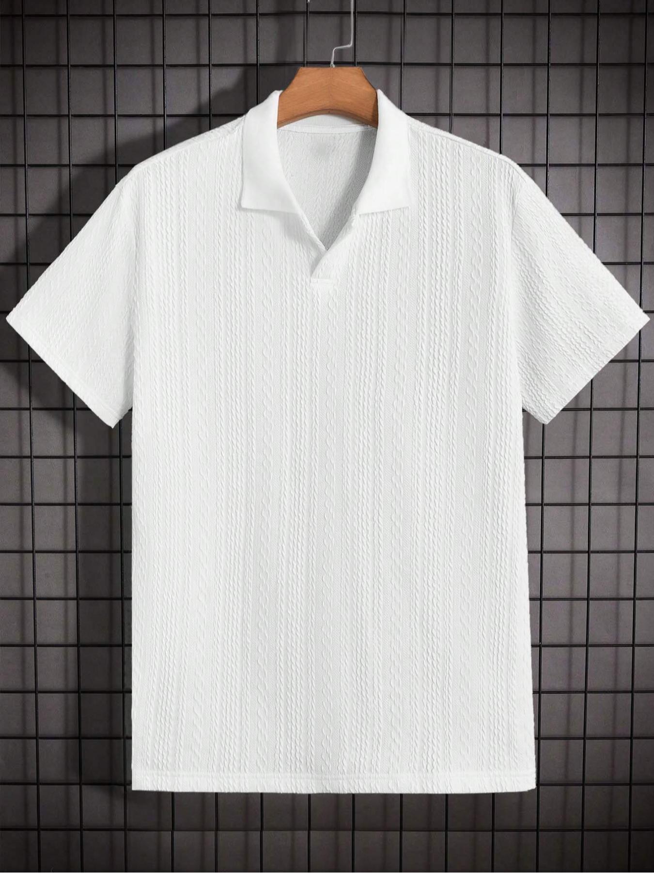 Men's Solid Jacquard Knit Polo Shirt, Regular Fit Casual Short Sleeve Collared Top for Summer, National Day Clothing, Fashion Menswear Men's Clothes for Daily Wear Men's Solid Jacquard Knit Polo Shirt, Regular Fit Casual Short Sleeve Collared Top for Summer, National Day Clothing, Fashion Menswear Men's Clothes for Daily Wear