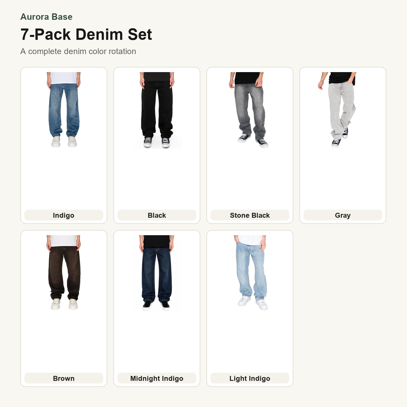 Men's Baggy Denim Jeans 7-Pack 7 PCS(All Colors) product set