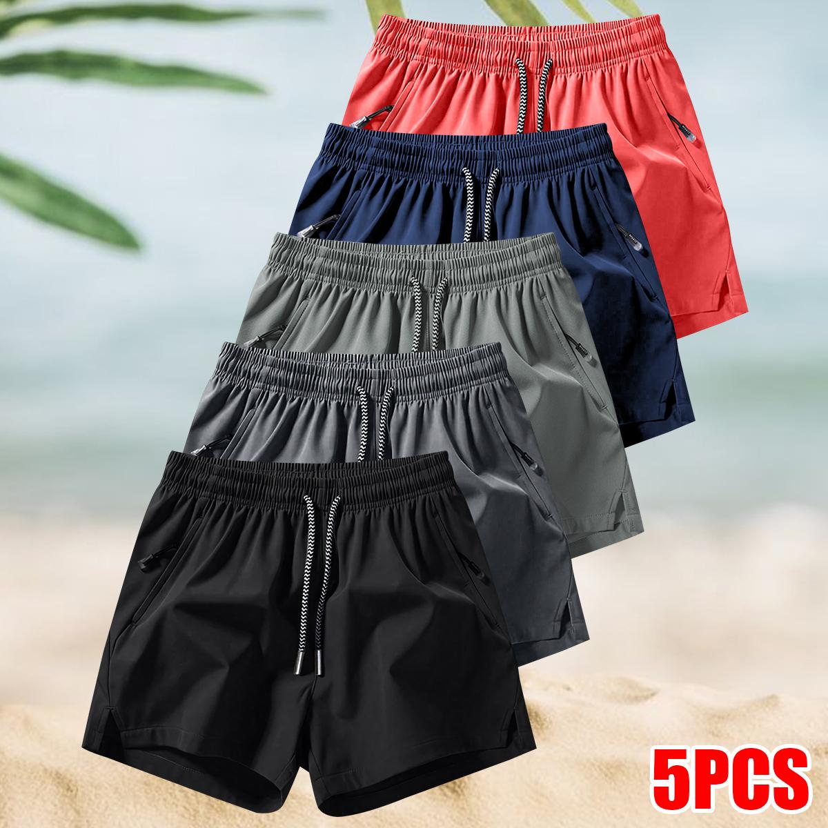 Men's 5-Pack Solid Sports Shorts - Breathable Fitness, Soft Stretch, Quick-Dry Elastic Waist Drawstring, Casual Athletic Shorts for Summer Gym Workouts, Outdoor Activities,summervibes