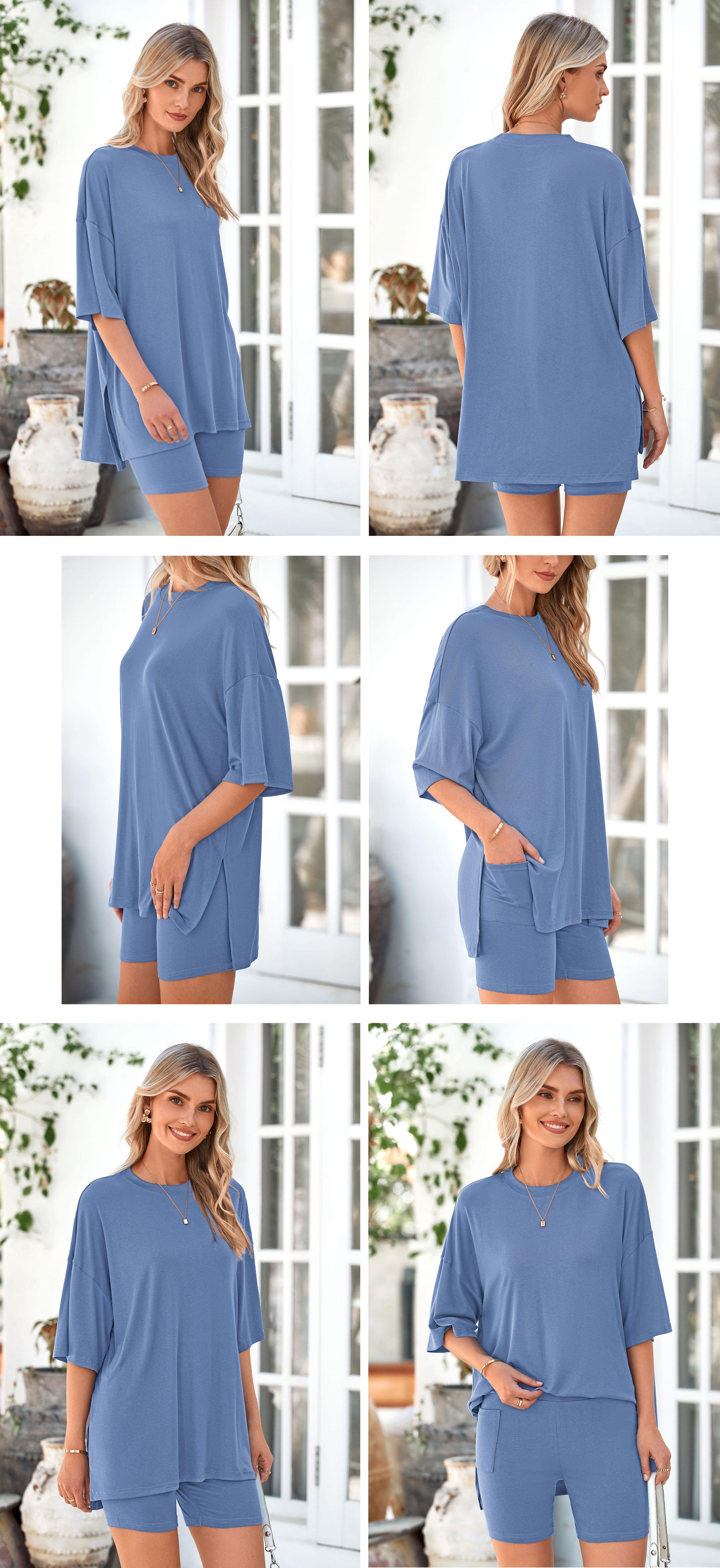 PRETTYGARDEN Crewneck Two-Piece Set For Women Summer Casual Oversized Split Hem Shirts & Side Pocket Biker Shorts Minimalist Lounge Wear Soft Viscose Fabric Comfy Homewear Cozy Pjs PRETTYGARDEN Crewneck Two-Piece Set For Women Summer Casual Oversized Split Hem Shirts & Side Pocket Biker Shorts Minimalist Lounge Wear Soft Viscose Fabric Comfy Homewear Cozy Pjs