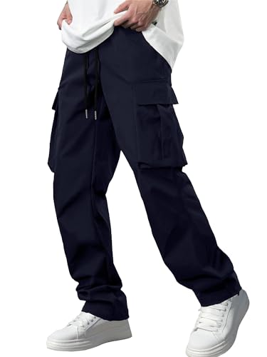 Men's Casual Cargo Pants Tactical Work Pants with Pockets | Durable & breathable, workout joggers, stretch sweatpants, drawstring elastic waist, hiking, outdoor, running gallery image 3