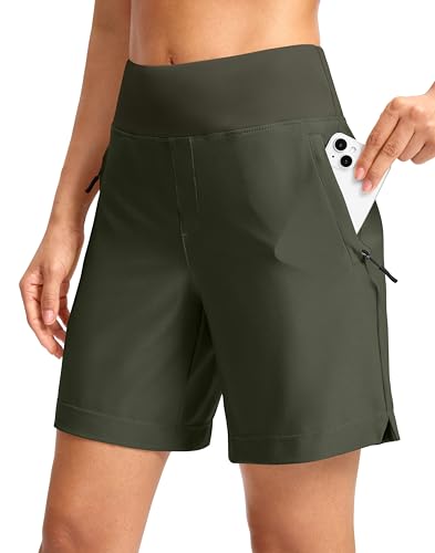 Women's 5''/7'' Hiking Golf Shorts with 3 Zipper Pockets | Quick Dry, Lightweight, High Waisted, Athletic, Casual, Shorts for Women Army Green