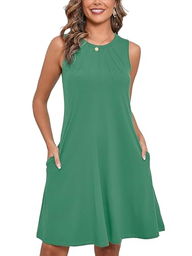 Women's Summer Dresses Sleeveless Casual Fashion Loose Swing Button Down Beach Dress with Pockets G08-malachite Green