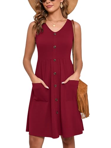 Women's Summer Dresses Sleeveless Casual Fashion Loose Swing Button Down Beach Dress with Pockets gallery image 1
