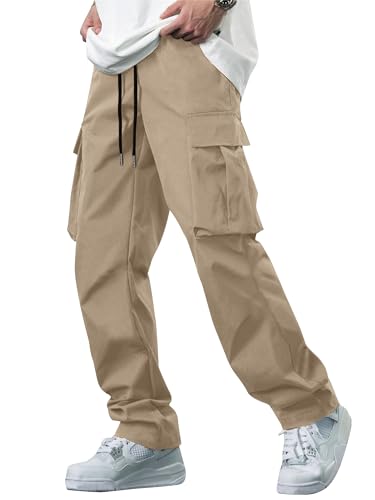 Men's Casual Cargo Pants Tactical Work Pants with Pockets | Durable & breathable, workout joggers, stretch sweatpants, drawstring elastic waist, hiking, outdoor, running Dark Khaki