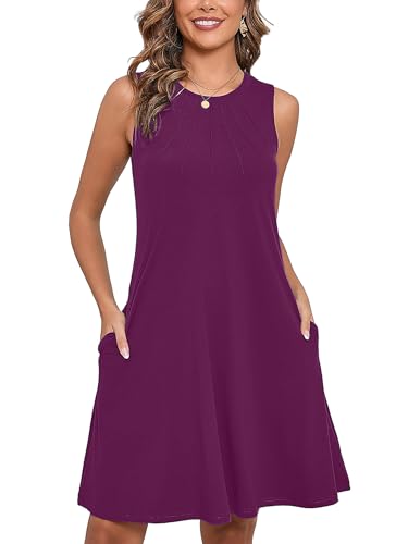 Women's Summer Dresses Sleeveless Casual Fashion Loose Swing Button Down Beach Dress with Pockets G04-violet