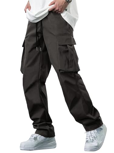 Men's Casual Cargo Pants Tactical Work Pants with Pockets | Durable & breathable, workout joggers, stretch sweatpants, drawstring elastic waist, hiking, outdoor, running Dark Grey