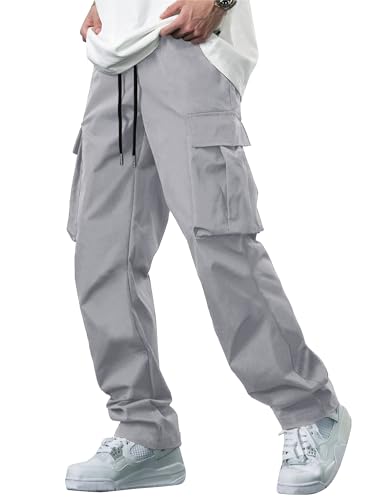 Men's Casual Cargo Pants Tactical Work Pants with Pockets | Durable & breathable, workout joggers, stretch sweatpants, drawstring elastic waist, hiking, outdoor, running Medium Grey