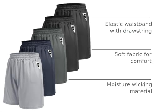 5 Pack Athletic Gym Mens Shorts - Workout Black Quick Dry Basketball Shorts with Pockets for Running Casual Activewear image 39
