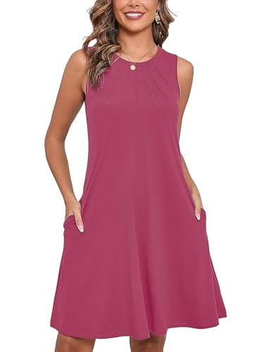 Women's Summer Dresses Sleeveless Casual Fashion Loose Swing Button Down Beach Dress with Pockets G09-mauve