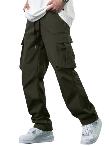 Men's Casual Cargo Pants Tactical Work Pants with Pockets | Durable & breathable, workout joggers, stretch sweatpants, drawstring elastic waist, hiking, outdoor, running Army Green
