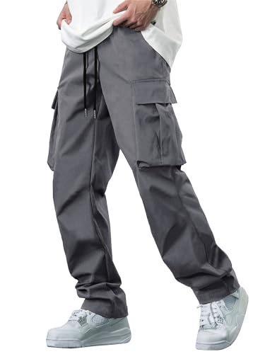 Men's Casual Cargo Pants Tactical Work Pants with Pockets | Durable & breathable, workout joggers, stretch sweatpants, drawstring elastic waist, hiking, outdoor, running Dim Grey