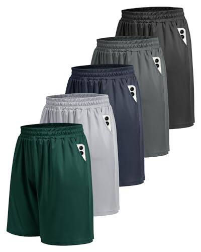 5 Pack Athletic Gym Mens Shorts - Workout Black Quick Dry Basketball Shorts with Pockets for Running Casual Activewear gallery image 5