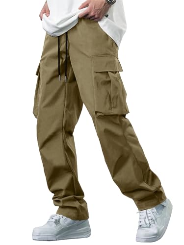 Men's Casual Cargo Pants Tactical Work Pants with Pockets | Durable & breathable, workout joggers, stretch sweatpants, drawstring elastic waist, hiking, outdoor, running Olive