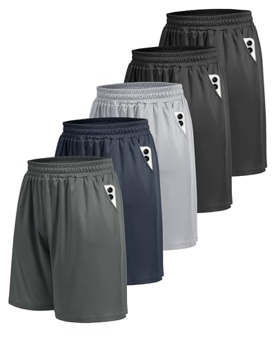 5 Pack Athletic Gym Mens Shorts - Workout Black Quick Dry Basketball Shorts with Pockets for Running Casual Activewear gallery image 11