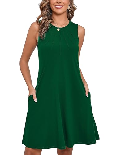 Women's Summer Dresses Sleeveless Casual Fashion Loose Swing Button Down Beach Dress with Pockets G11-green