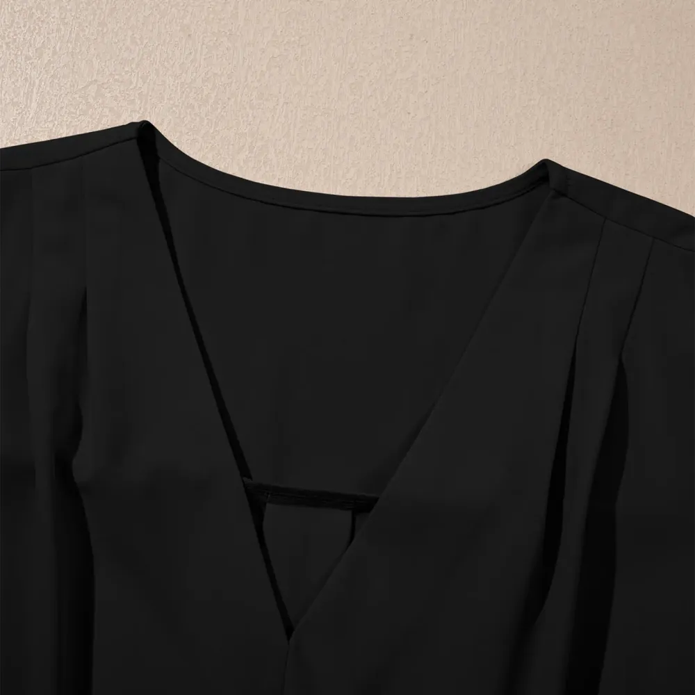 Dressy Casual Pleated V-Neck Short Sleeve Business Work Office Blouses Shirts (1X-5X)