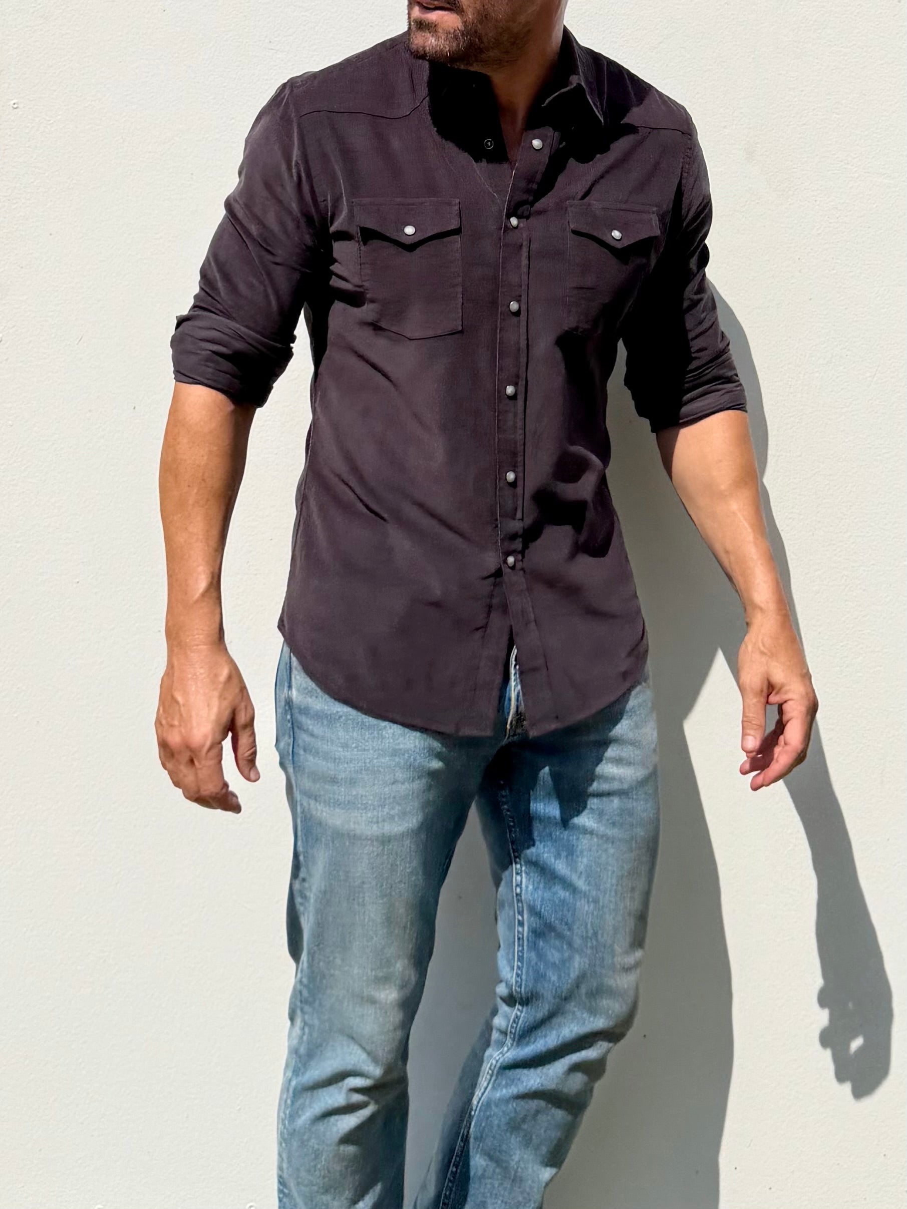 Aurora Base men's corduroy western shirt in dark brown view 5