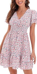 Women's Summer Casual Dress Florals Buttons Down Ruched Sweetheart Neck Sleeveless Midi Sundress