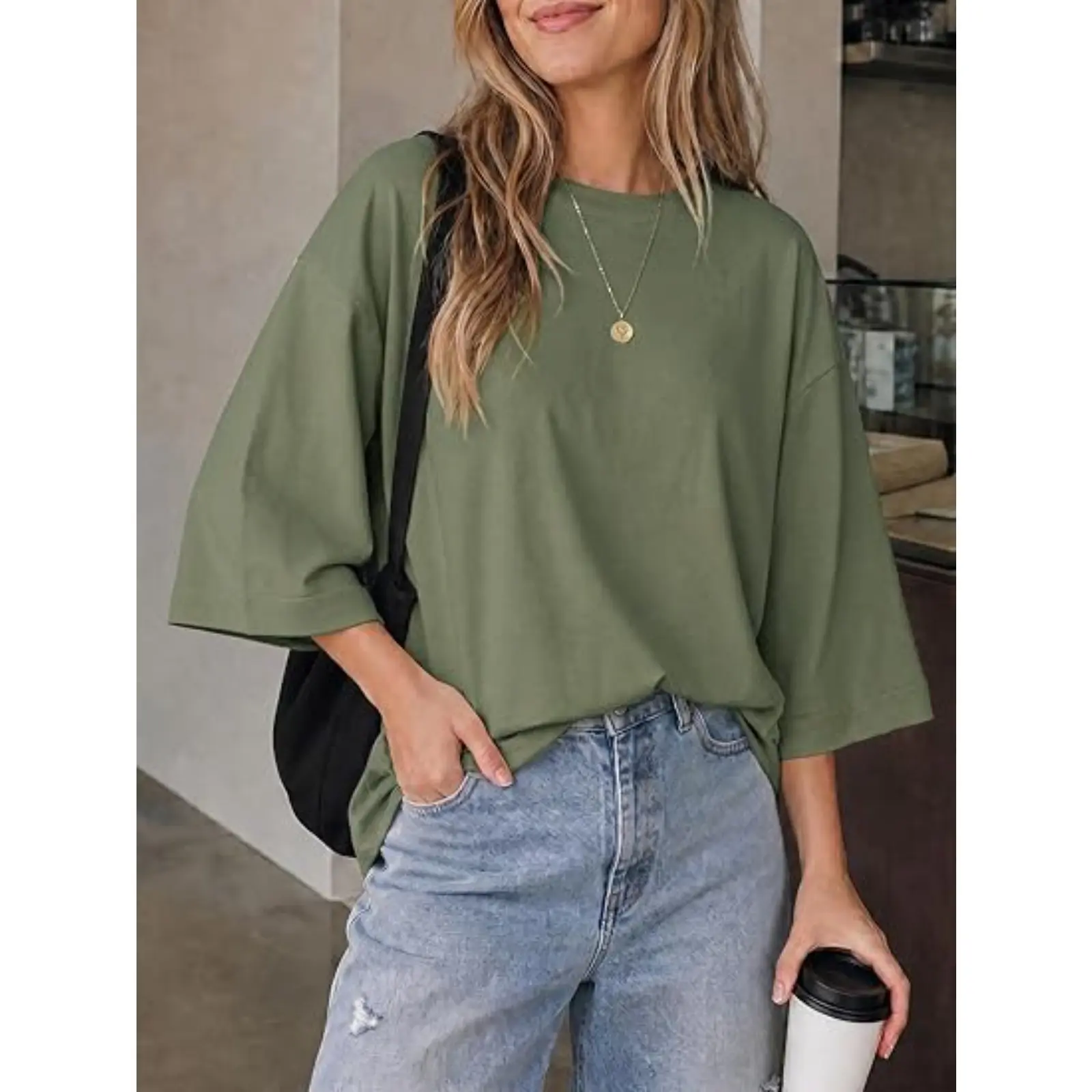 Women's oversized cotton t-shirt back outfit view