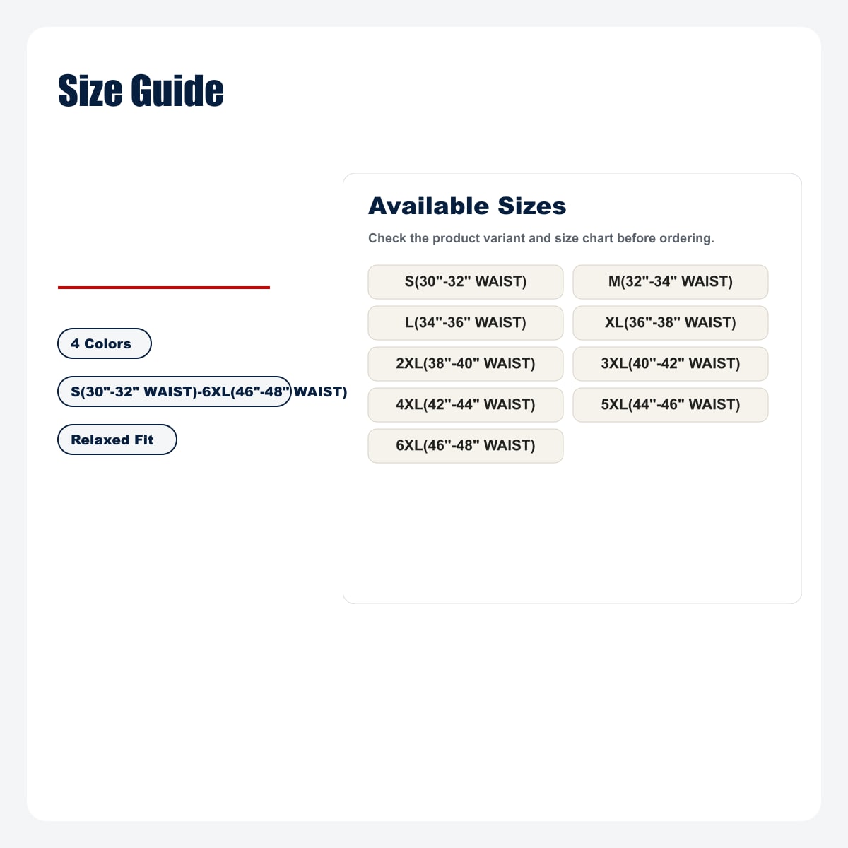 Men's Multi-Purpose Tactical Cargo Pants - Size Guide
