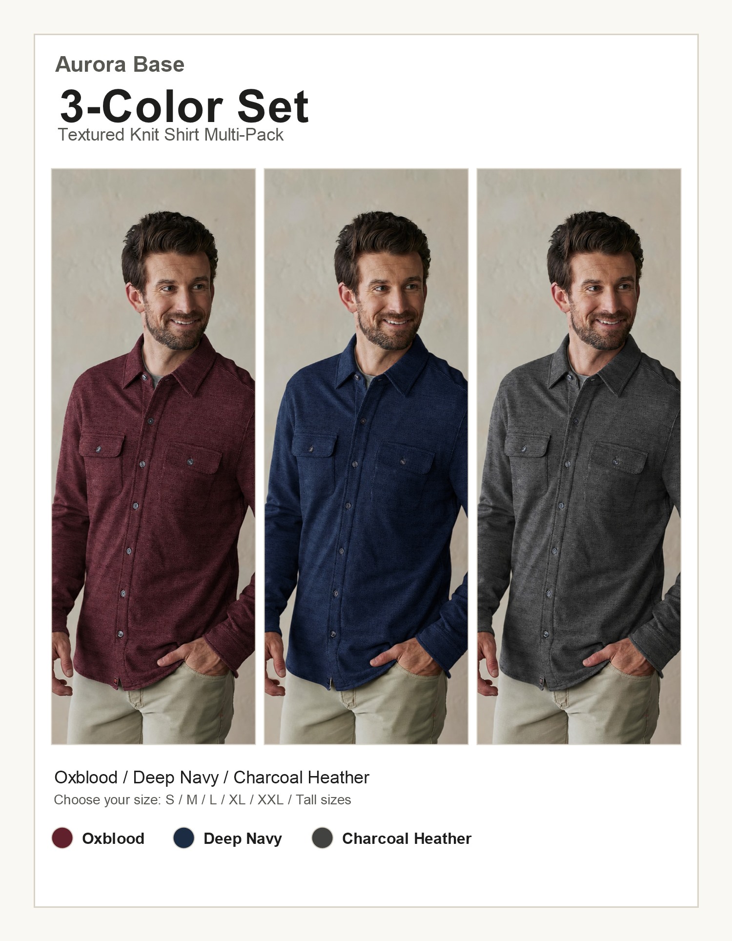 Aurora Base Men's Textured Knit Shirt - 3-color set reference image