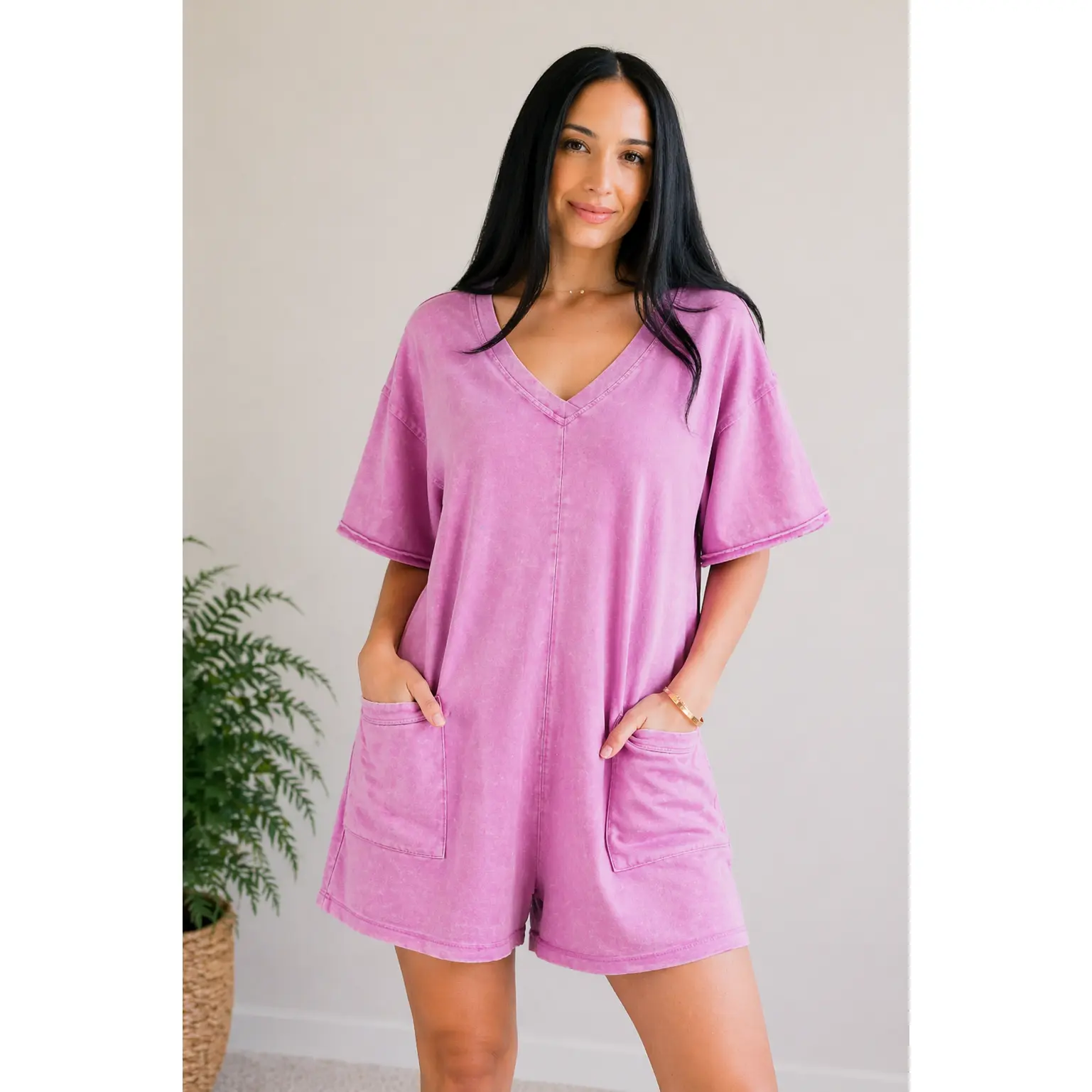 Oversized Romper- Acid Wash