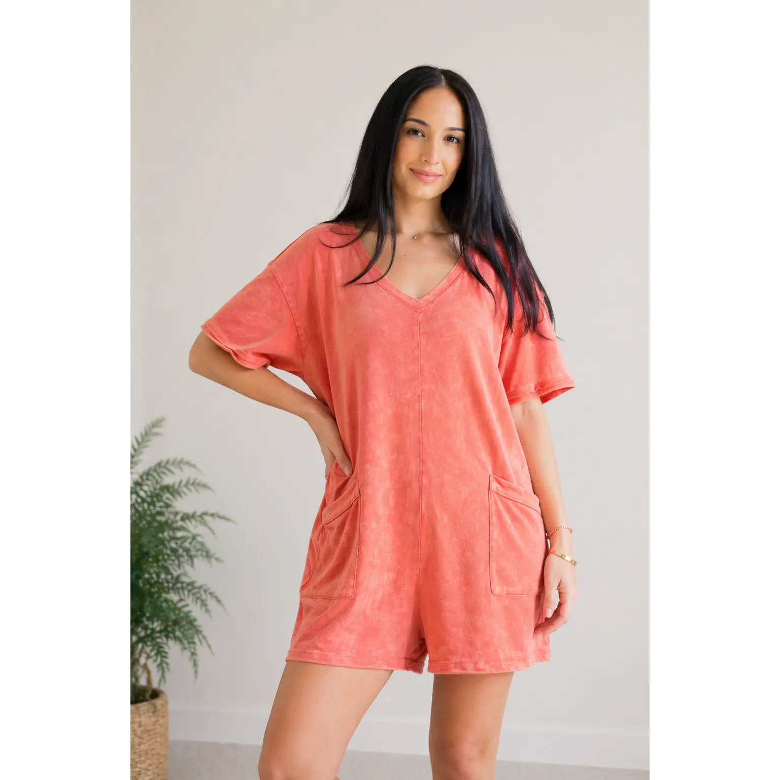 Oversized Romper- Acid Wash