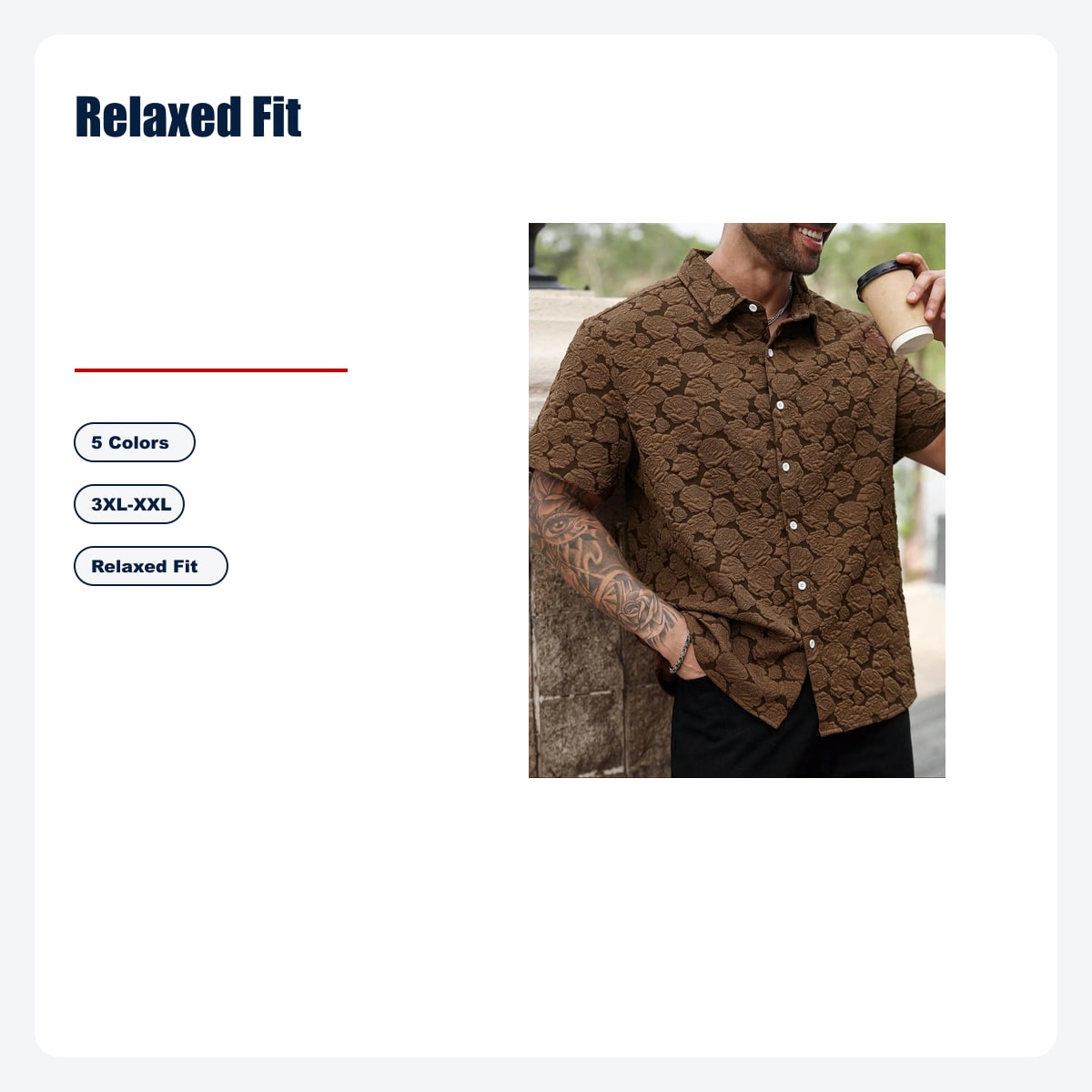 Men's Loose Rose Print Short Sleeve Shirt, Soft Comfy Button Front Collared Top for Summer - Relaxed Fit