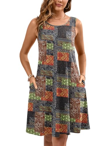 Women's Summer Dresses Sleeveless Casual Fashion Loose Swing Button Down Beach Dress with Pockets P22-boho Patchchic Brown