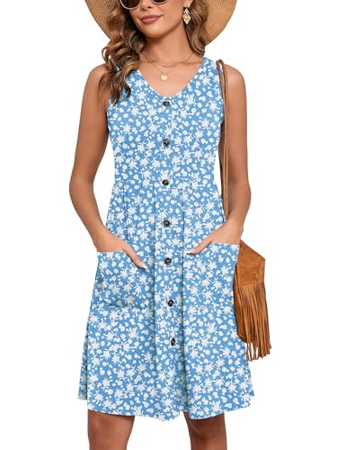 Women's Summer Dresses Sleeveless Casual Fashion Loose Swing Button Down Beach Dress with Pockets gallery image 3