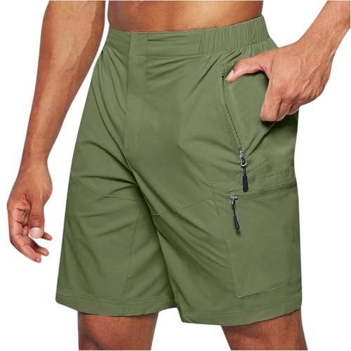 Cargo Shorts for Men Relaxed fit Elastic Waist Quick Dry Hiking Shorts Casual Summer Zipper Pockets Athletic Short A001-green