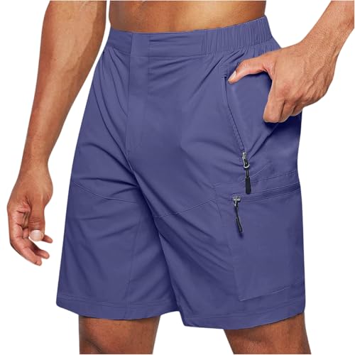 Cargo Shorts for Men Relaxed fit Elastic Waist Quick Dry Hiking Shorts Casual Summer Zipper Pockets Athletic Short A003-blue