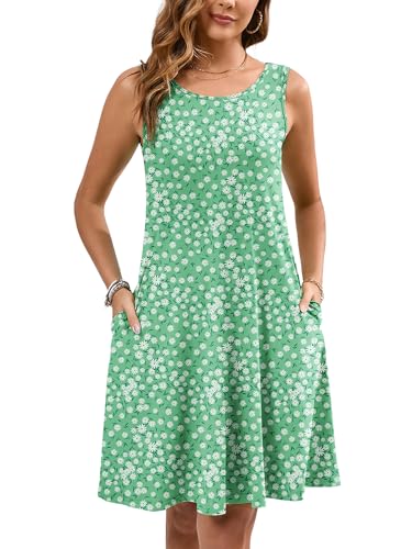 Women's Summer Dresses Sleeveless Casual Fashion Loose Swing Button Down Beach Dress with Pockets P17-fresh Daisy