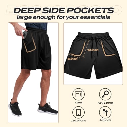 5 Pack Athletic Gym Mens Shorts - Workout Black Quick Dry Basketball Shorts with Pockets for Running Casual Activewear image 40